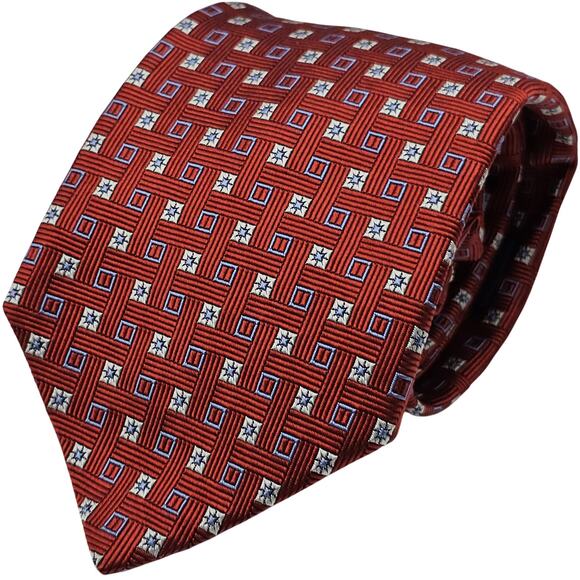 Brooks Brothers Makers USA Made Red White Blue Geometric Jacquard Silk Tie 58.5" - Picture 2 of 6